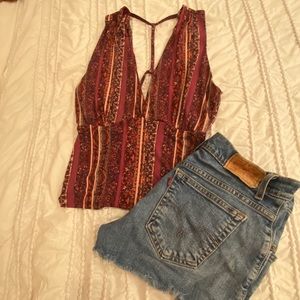 Free people plunging v-neck fitted top